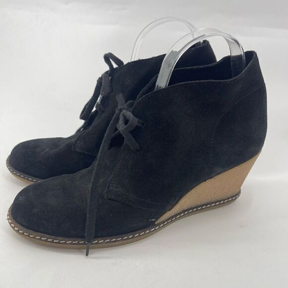 J. Crew Womens Ankle Boots Booties Suede Lace Up Wedge 2.5" Heels Black Size 9 - Picture 5 of 15